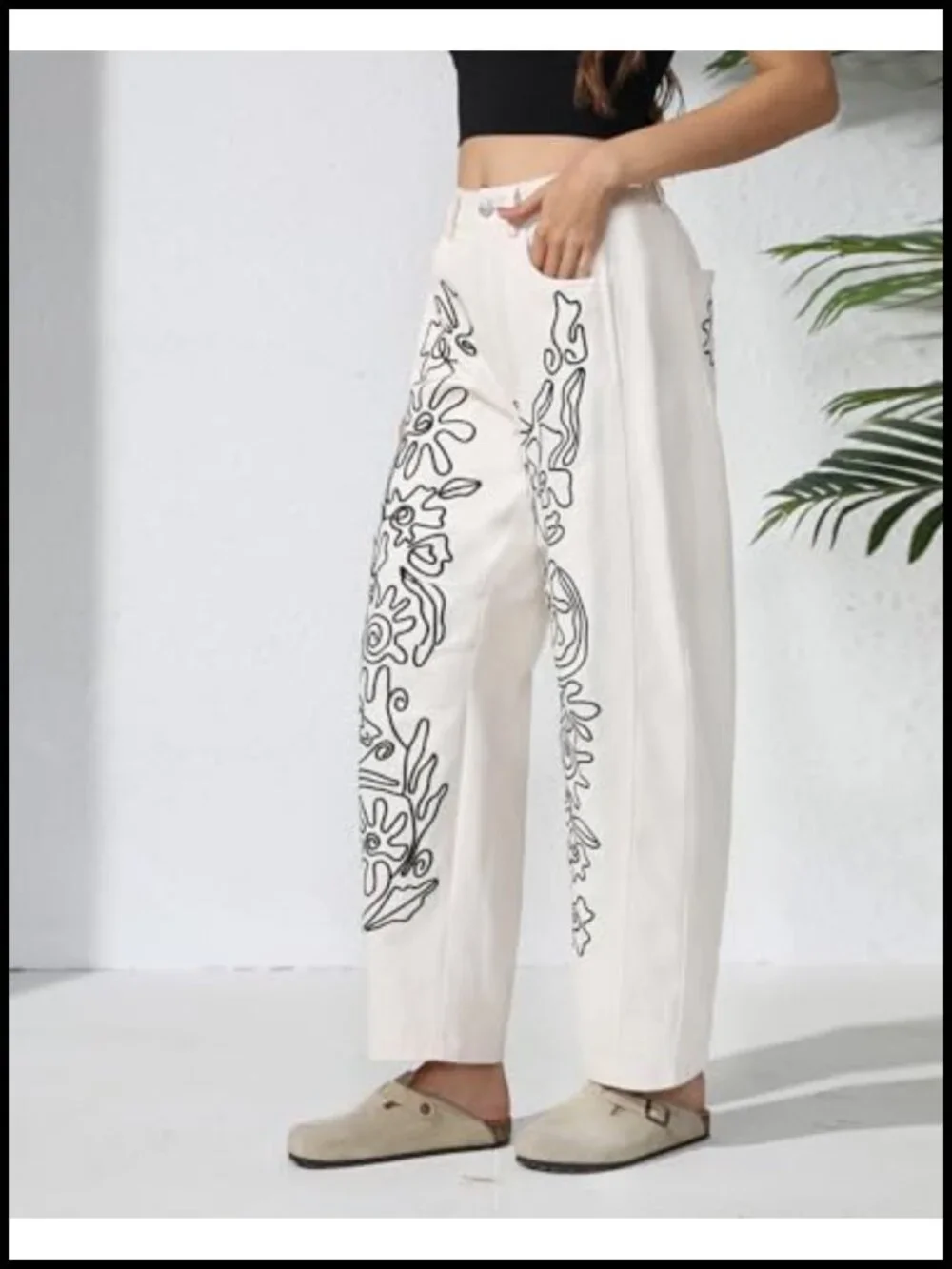 Embroidered Baggy Boyfriend Jeans Barrel Leg Mid Rise